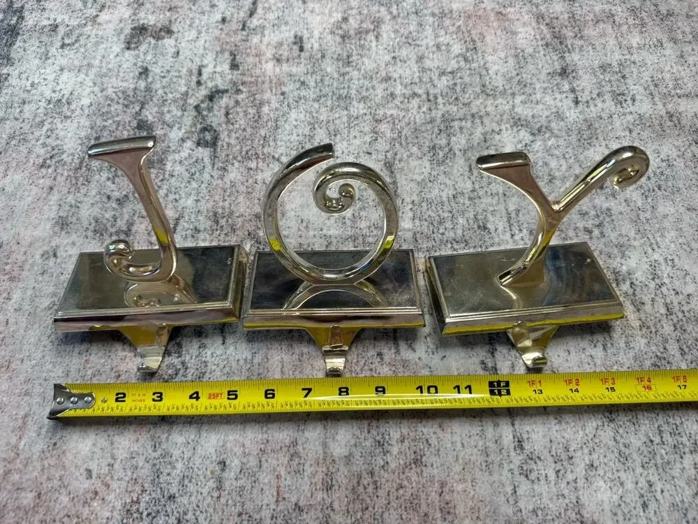 Pottery Barn Silver Plated Christmas Stocking Holders JOY